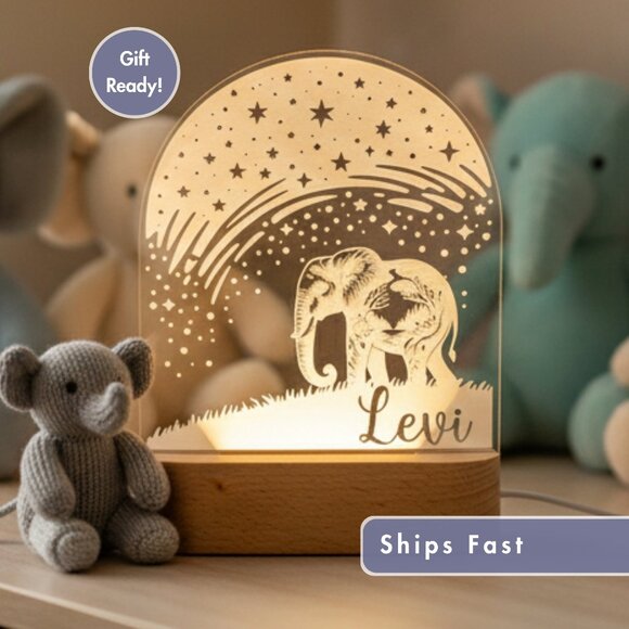Personalized Elephant Night Light – Custom LED Lamp for Kids Room - Picture 1 of 8